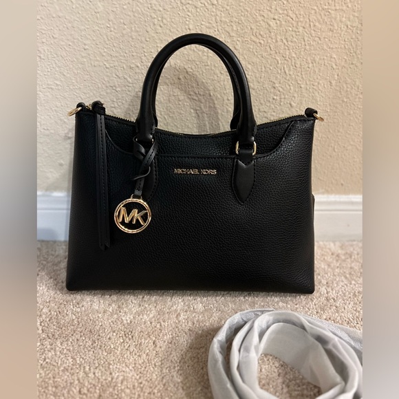 Michael Kors Austen Small Pebbled Leather Satchel Shoulder Black New - Picture 2 of 11